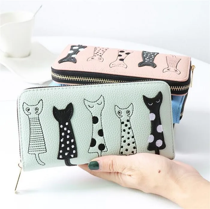 Лидер продаж модный кошелек с вышивкой для подростков изображением пяти маленьких кошек милый женщин