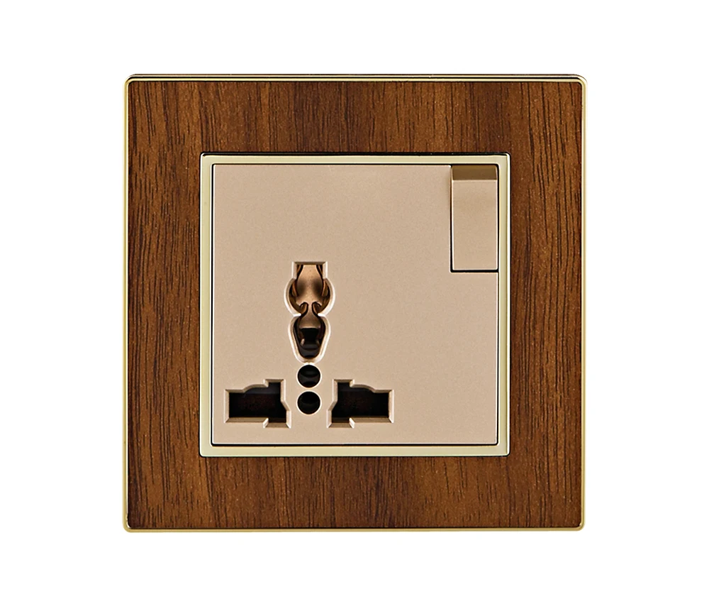 Factory Custom Household British/UK Standard Plug Living Room Indoor Wall TV Satellite Electrical Wood Grain Gold Panel Socket