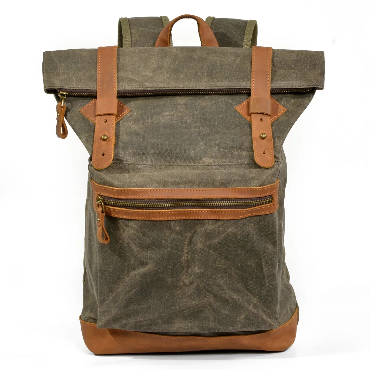 Custom waxed canvas bag men waterproof leather canvas laptop backpack