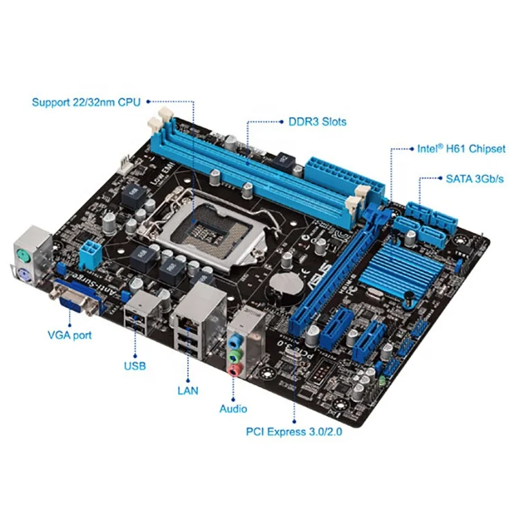 Quad-core Motherboard for Asus H61M-E