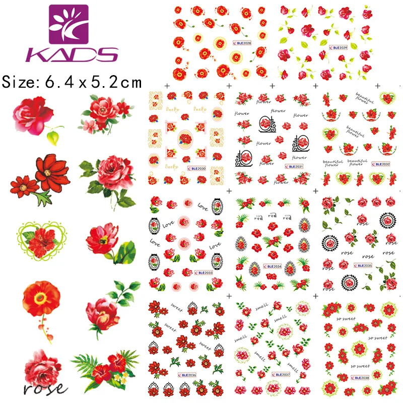 BLE2028 2038 pink red beautiful flowers butterfly chains nail polish sticker Women Nail Sticker For free