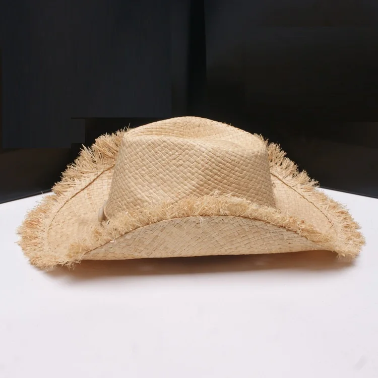 Summer Beach Sun Hat - Natural Raffia Straw Cowboy Hat