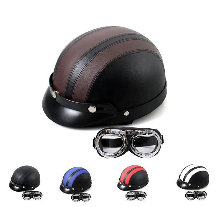HOT sale Open Face Half PU Leather Helmet Moto Motorcycle Helmets