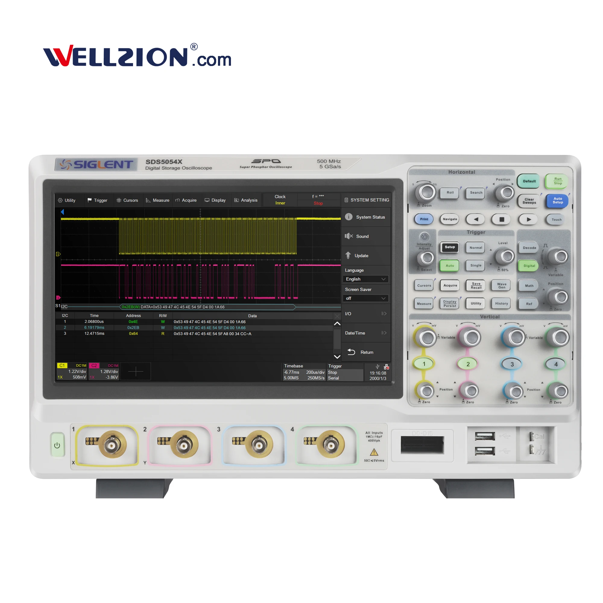 sds5052x 500 mhz 5gsa/s 雙通道數字熒光粉示波器