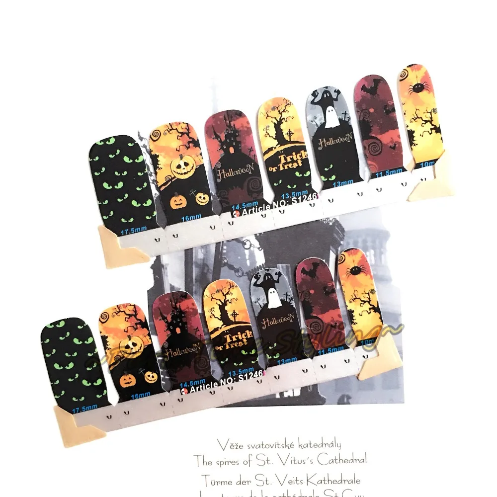 Halloween Pumpkin Nail Art Sticker Patch 14 pcs set Waterproof Decals Foils Gel Polish French Manicure