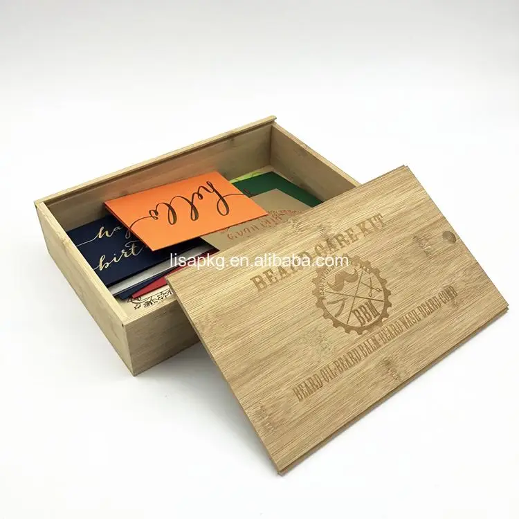 Custom Engraving Logo Slide Lid Gift Packaging Bamboo Wooden Box