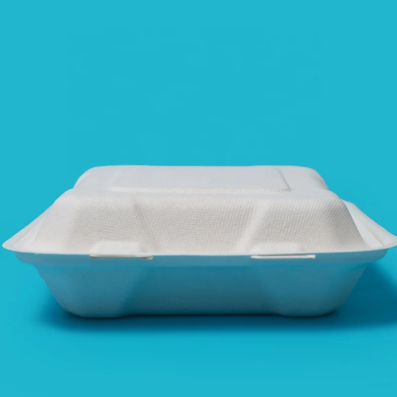 
Biodegradable Sugarcane Bagasse Paper Disposable Fast Food Packaging Lunch Tray Dishes & Plates Food Container White Rice Dish 
