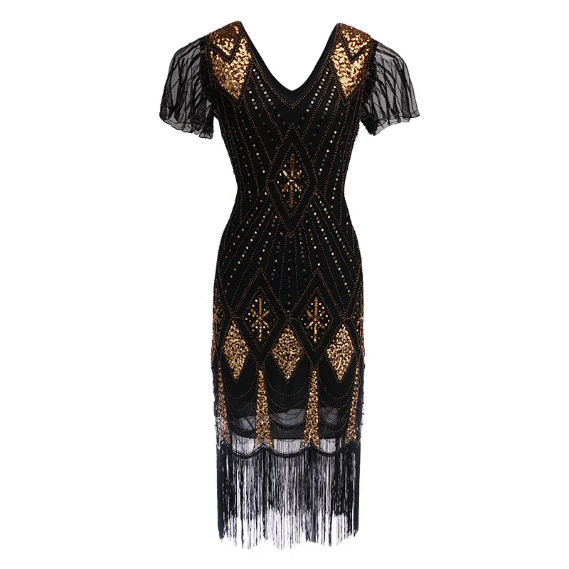 Coldker Ladies 20s 1920s Roaring Flapper Costume Sequin Gatsby Black Blue Fancy Dress