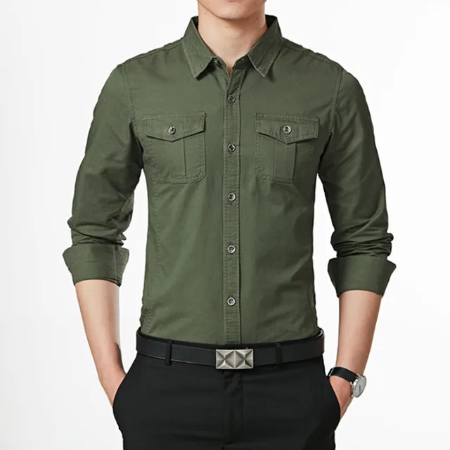 2025New Latest Formal Design Long Sleeve Soft Cotton Two Pockets Mens Business Shirt