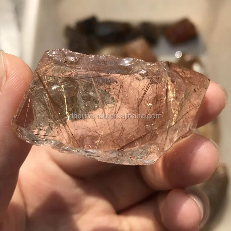 Natural Gold Rutilated Quartz Rough Stone Cupreous Rutilated Crystal Raw