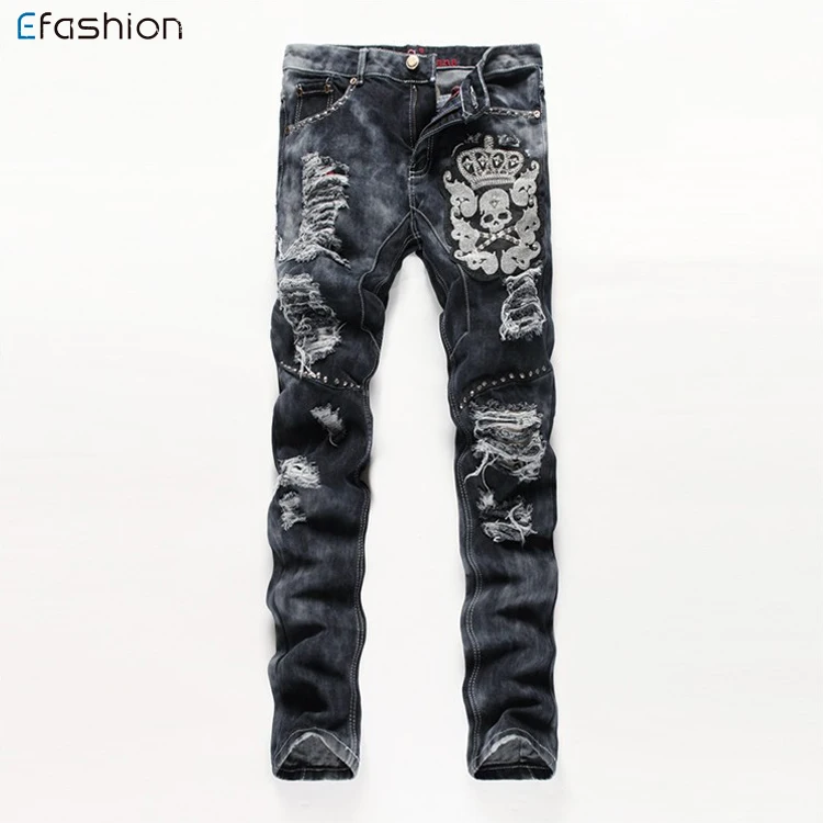 Pantalones Bordados Con Diseño De Calavera Para Hombre,Vaqueros  Dañados,Gran Oferta - Buy Pantalones Vaqueros,Pantalones Vaqueros De Nuevo  Patrón,Jeans Dañados Product on Alibaba.com