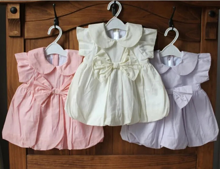 Fancy newborn baby cotton frock design with bowknot girls dresses party for wholesale