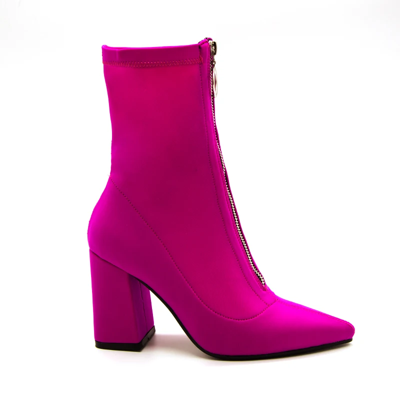 Новое поступление 2018, Модные ботильоны на высоком каблуке для девочек, с острым носком, без кружева, сапоги из лайкры, зимние