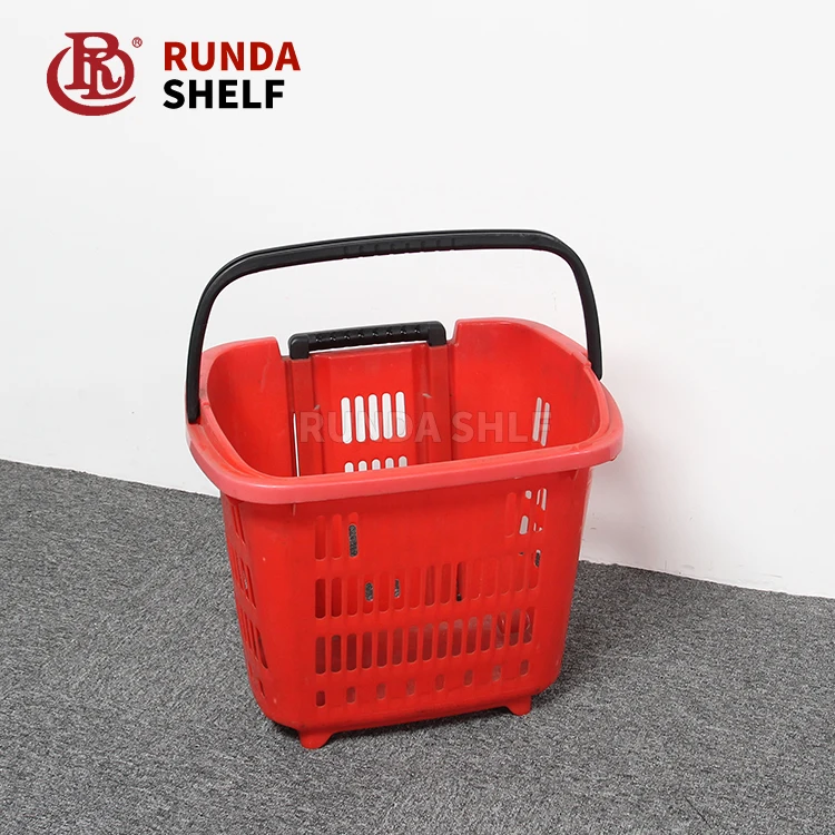 HB-08 Plastic Foldingl Wicker Shopping Basket with Wheels