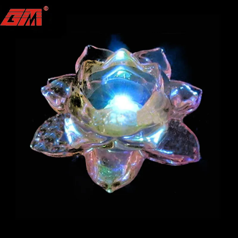 Battery powered led color changing glass crystal lotus flower for wedding gift