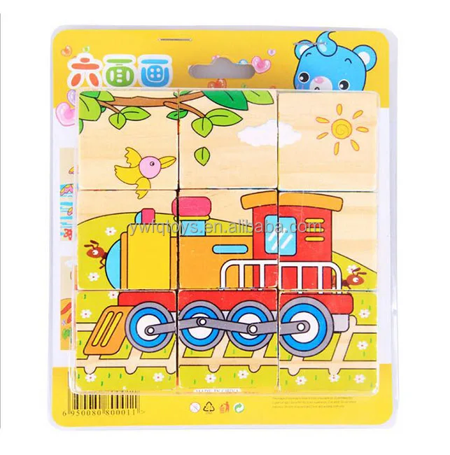 FQ marca bloque de madera juguetes para niños seis lados foto