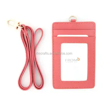 Leather Slim Credit Card Holder Id Card Case Holder Useful Purse with Neck Strap
