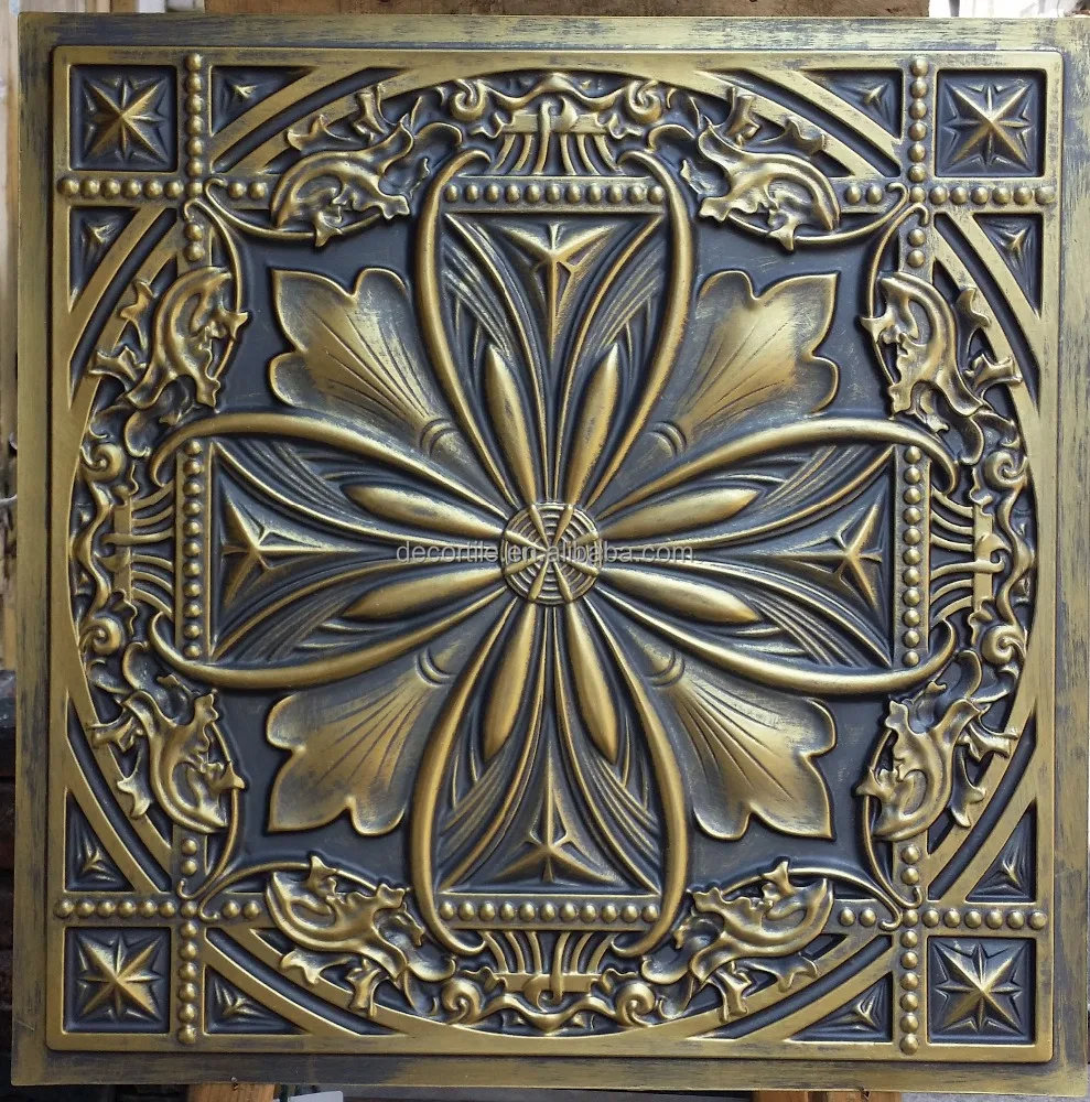 PL10 Faux tin finishes Art style 3D embossed ancient ceiling tiles store shopping pub cafe club decor wall panels