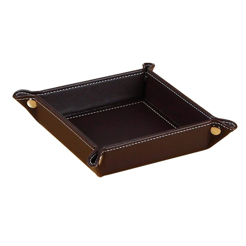PU Small Foldable Square Storage Display Tray Storage Organizer Tary Leather Valet Tray for Men