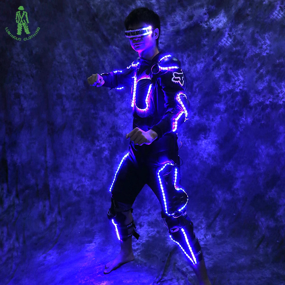 고품질 LED 조명 슈트 아머 트론 레거시 발광 의상 (안경, 장갑, 무릎 보호대 포함) 나이트클럽 무대 파티 쇼용