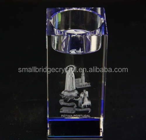 Laser carved crystal candlestick with Fatima design