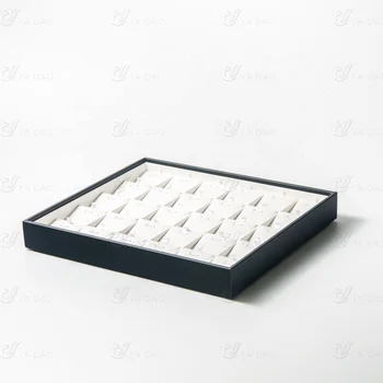 Customized handmade white pu leather wood jewelry display tray for fair show