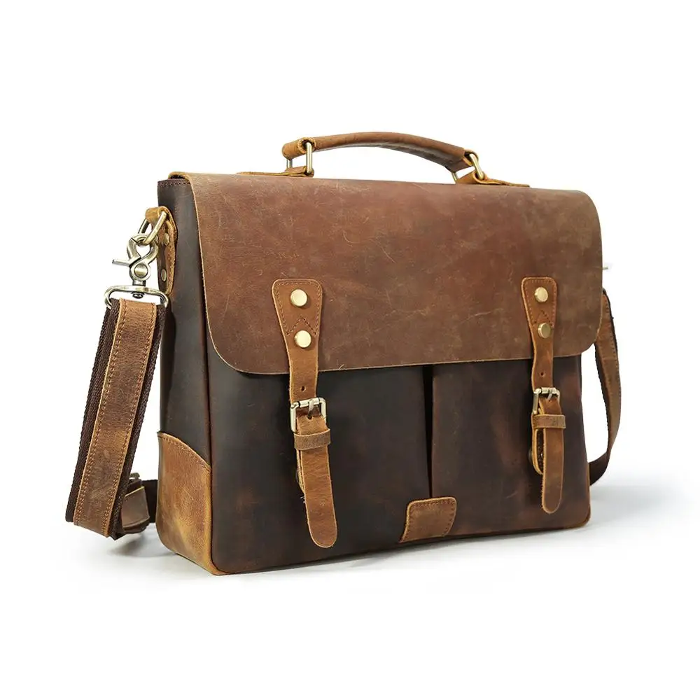 Tiding Executive Crazy Horse Cowhide Laptop Messenger Bag Full Grain Leather Briefcase Man