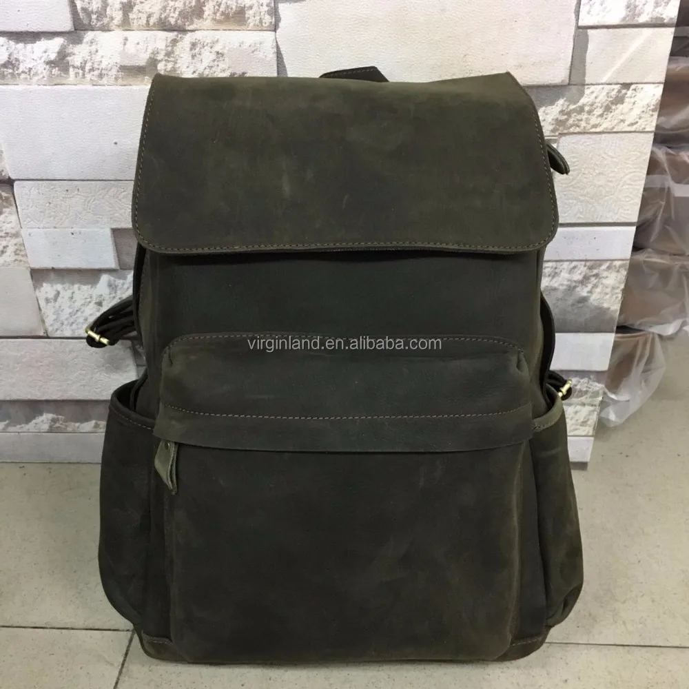 alibaba leather backpack L032 High Quality Vintage Stylish Custom Brown Men's Genuine Leather  Backpack with Zipper Closure and Waterproof Feature