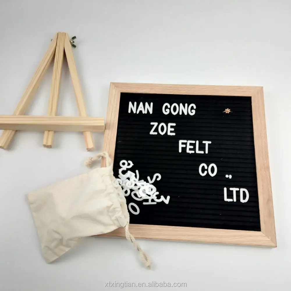 
Доска для письма из черного войлока 10x10 дюймов с подставкой 362 сменных букв знаков и Дубовая Рамка для букв с металлической вешалкой 