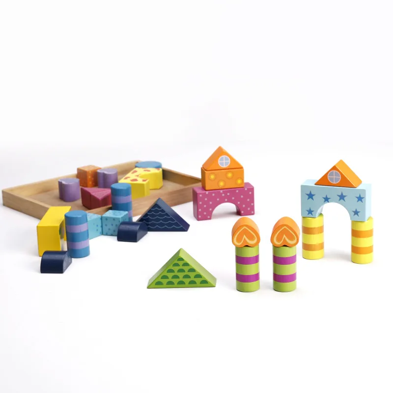 Оптовая продажа, деревянные игрушки Монтессори, строительные блоки, цвет можно кусать, детские развивающие деревянные блоки, игрушки для детей WBC14