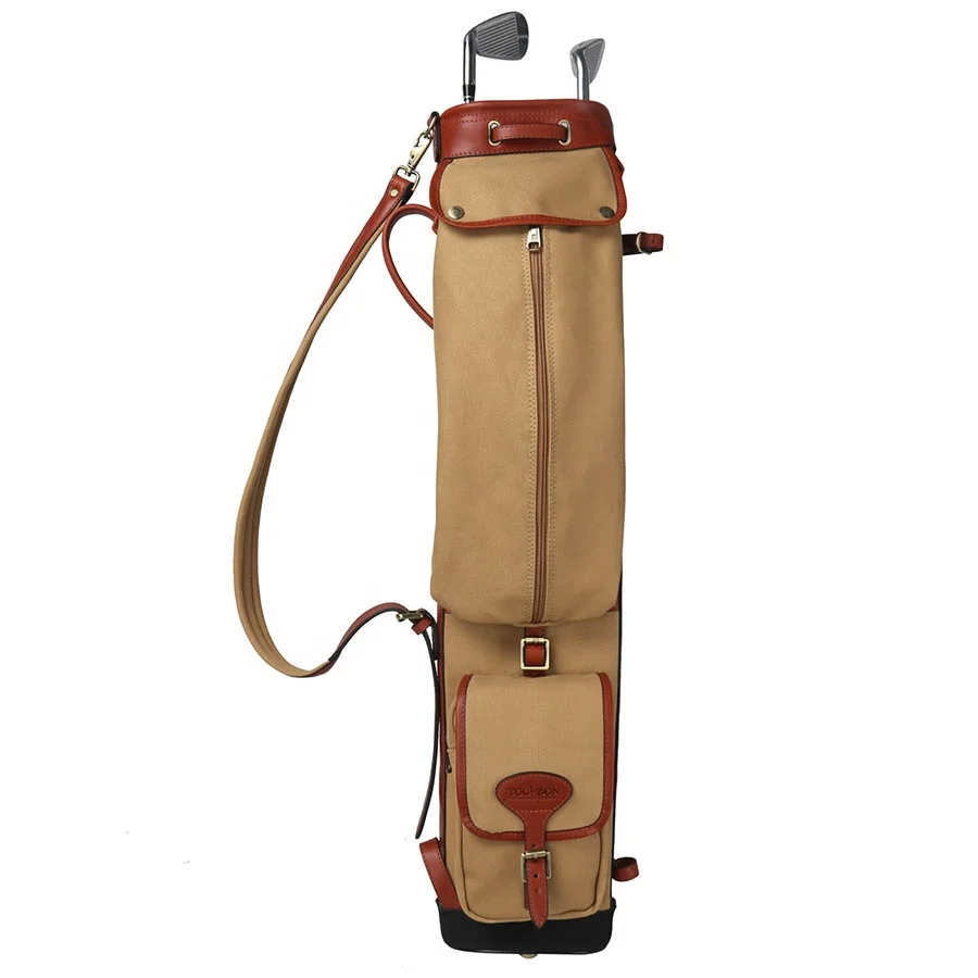TOURBON Retro Canvas & Leather Golf Club Pencil Travel Bag