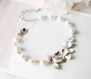 High Quality Freshwater Pearl Flower 925 Sterling Silver Bracelet Orchid Floral Pearl Bracelet  Good Quality Jewelry