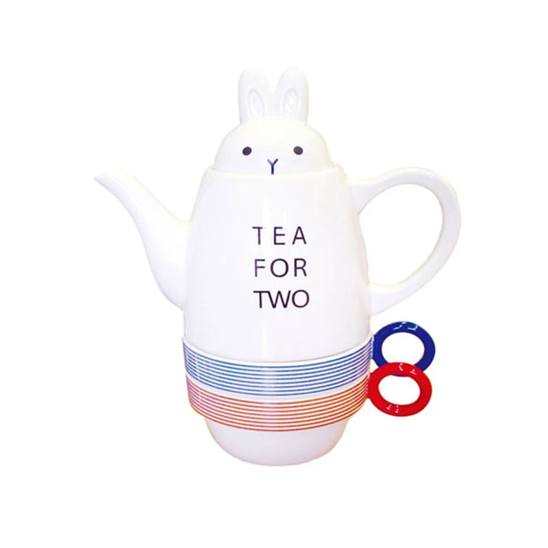 Lovely Rabbit Design Unique Stackable Ceramic Animal Style Teapot and Cup Set