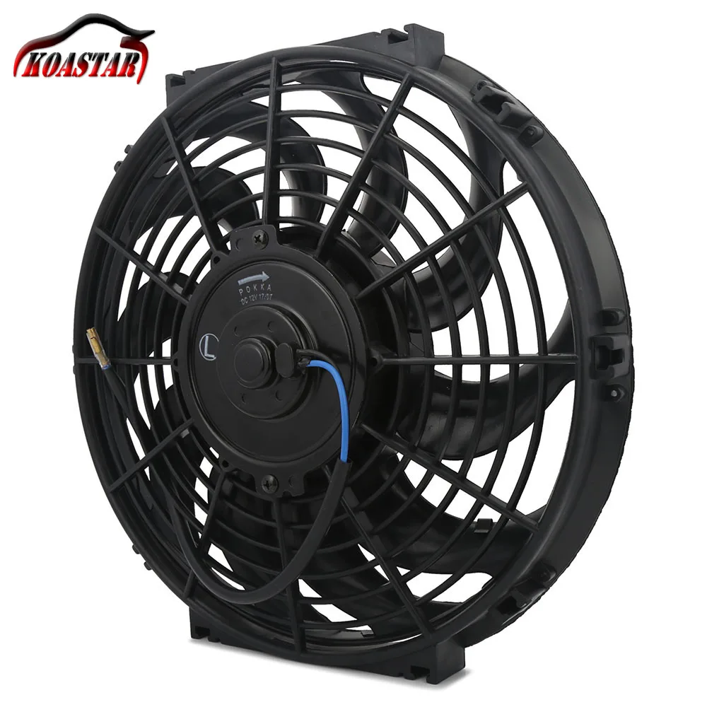 Qiilu Universal High Performance 12V 12 inch Car Slim Push Pull Electric Engine Cooling Fan 12V with Mounting Kit Black 