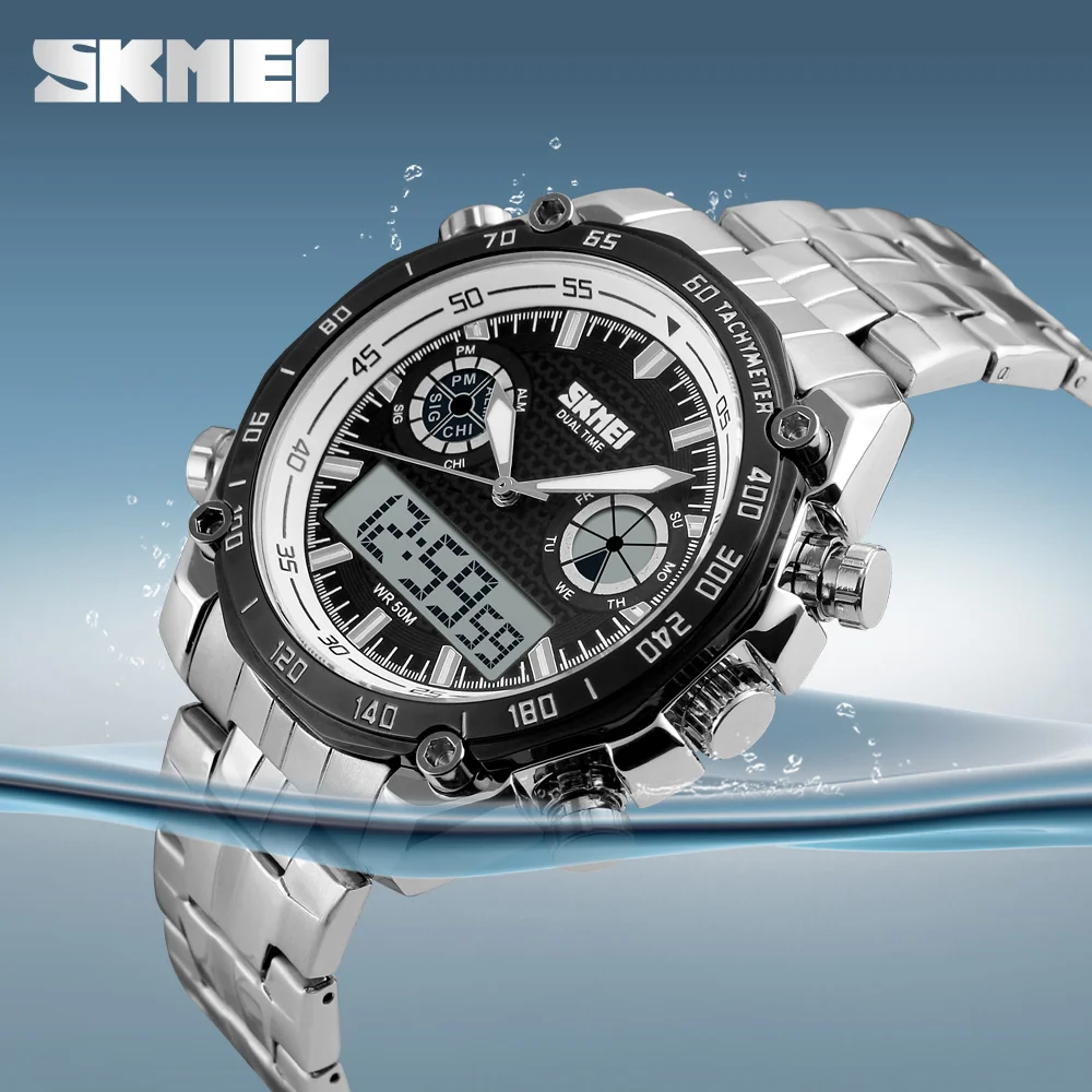 Stainless Steel Band Watch Big Number Display Wrist Watch Relojes for Men Skmei 1204
