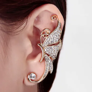 Wholesale Latest Design Gold Plated Multi Color Crystal earring jewelry Micro Pave Butterfly Shaped Cuff women Earring