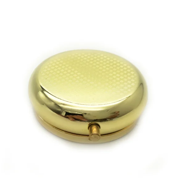Лидер продаж, позолоченный металлический круглый контейнер для таблеток, дорожный Карманный контейнер для таблеток