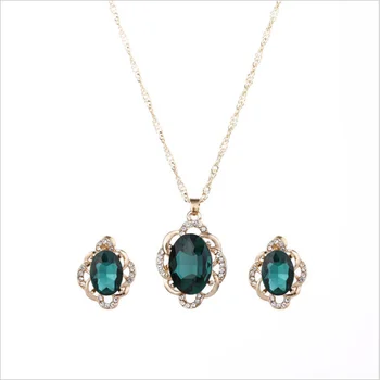 European hot selling crystal necklace earrings set wholesale cheap price fashion wedding jewelry