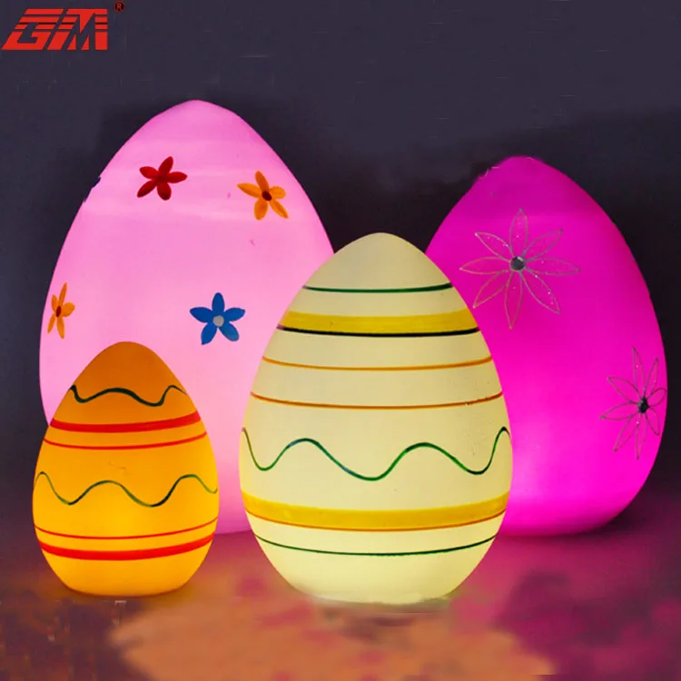 Manufacture led light up big coloring artificial blown glass holiday easter table decoration eggs for sale