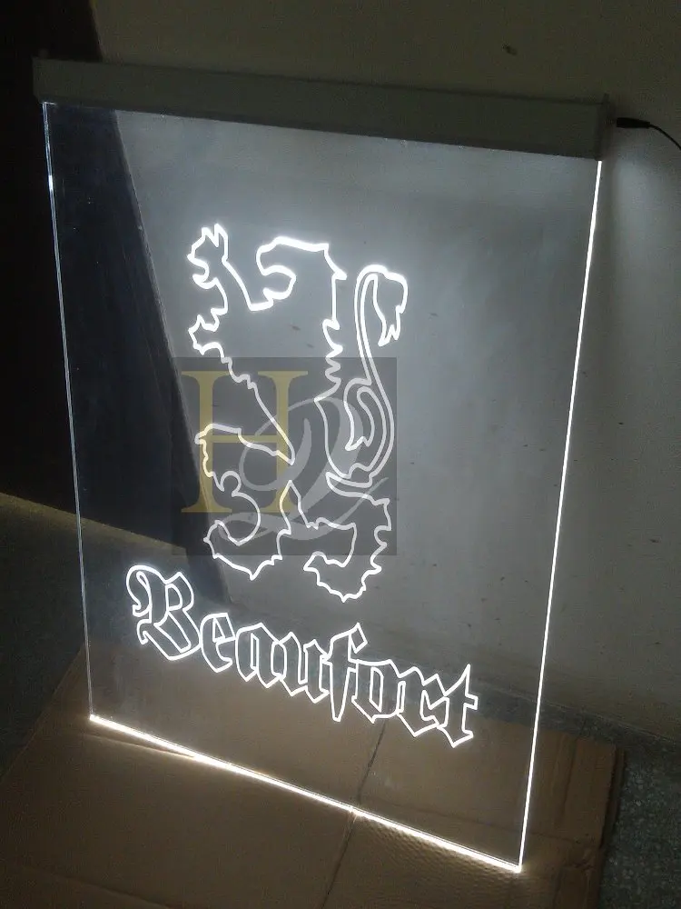 Popular Hot Sale Table Top LED Edge Lit Sign With Aluminum Base 3D Laser Engraving Design Acrylic Signs with Logo Engraving