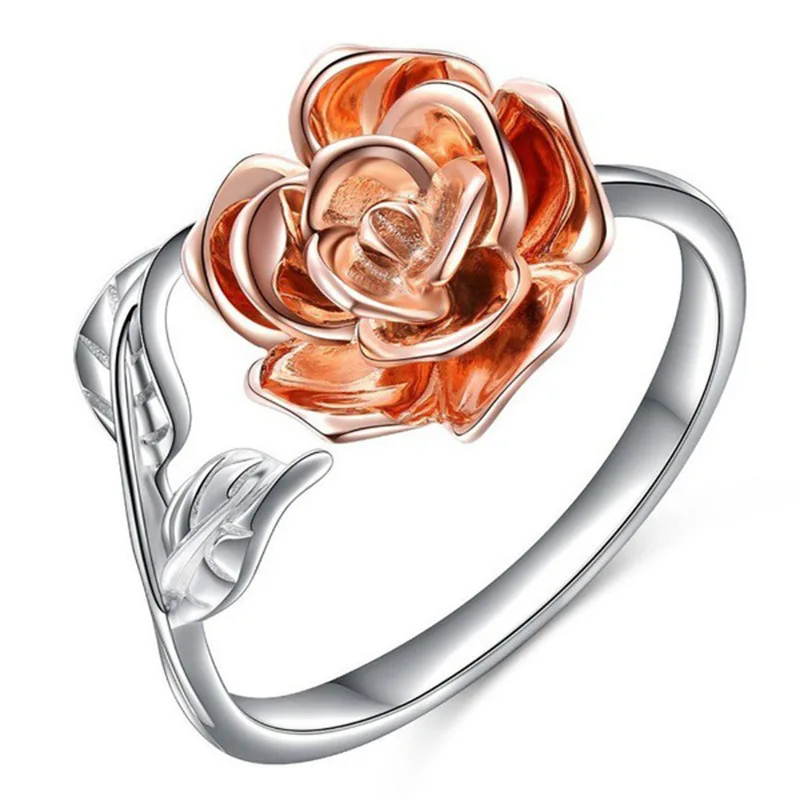 Nhẫn bạc đá hổ phách sáp ong tạo hình hoa hồng tường vi và hoa mai