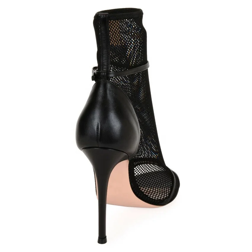 Оптовая продажа, пикантные прозрачные женские туфли из тюля, ботильоны на высоком каблуке-шпильке с открытым носком