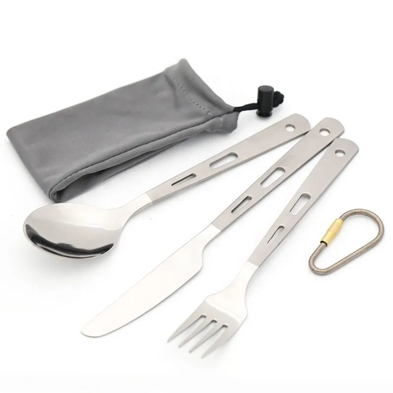 Titanium Hanging Cutlery Set Spoon Fork Knife Outdoor Camping Titanium ...