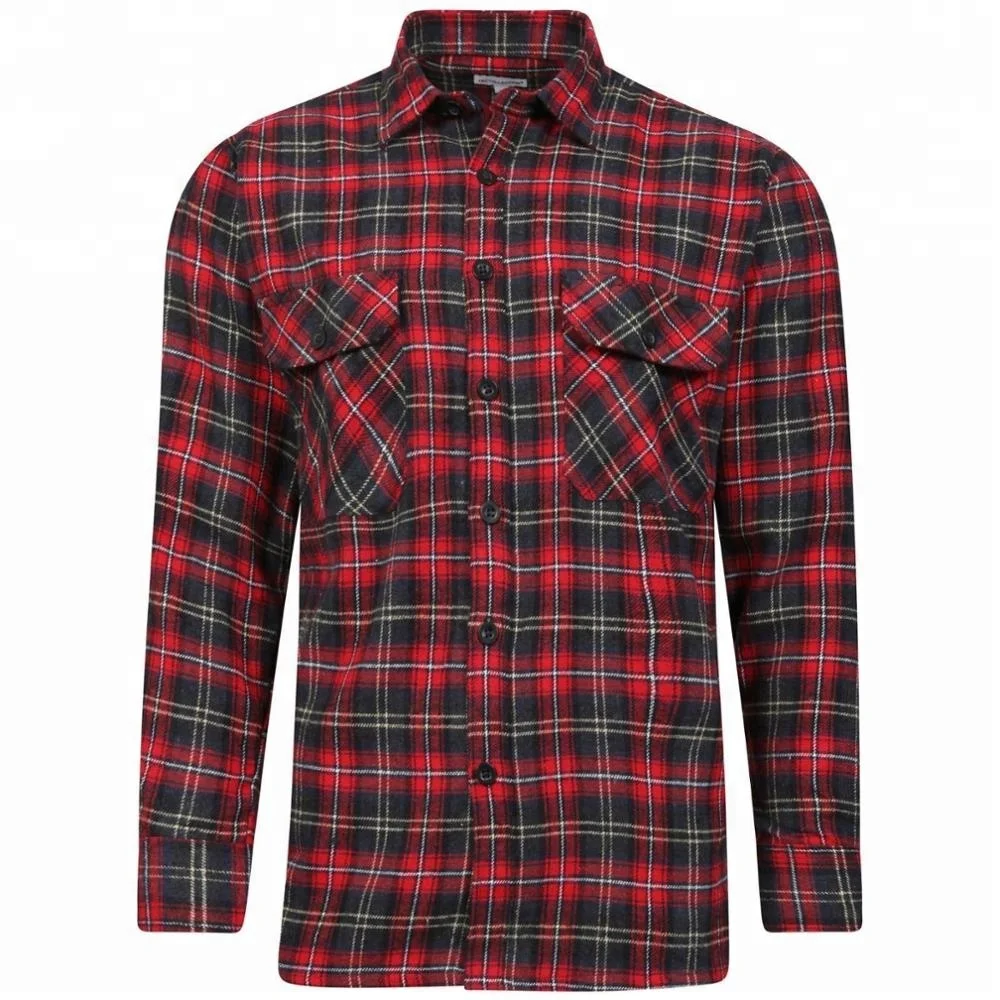Mens Flannel Brushed 100% Cotton Work Shirts Lumberjack Check Long Sleeve Shirt 