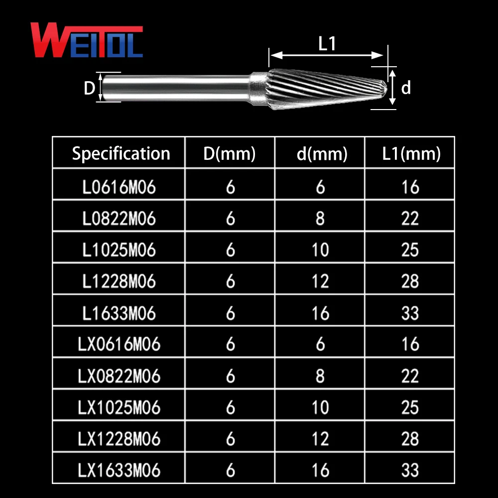 
 WEITOL Type L carbide rotary file High seed metal grinding tools metal burrs  