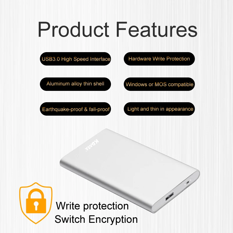 Kdata USB 3.0 5gbps Rugged SSD 480GB Portable External Hard Drive