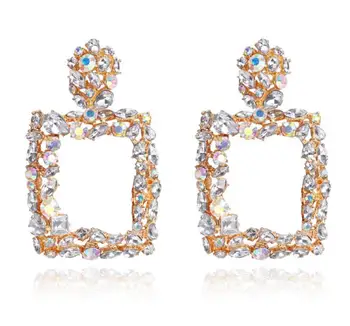 Large Square Crystal Earrings For Women Big Earrings 2022 Rhinestone Drop Earing Luxury Geometric Fashion Jewelry