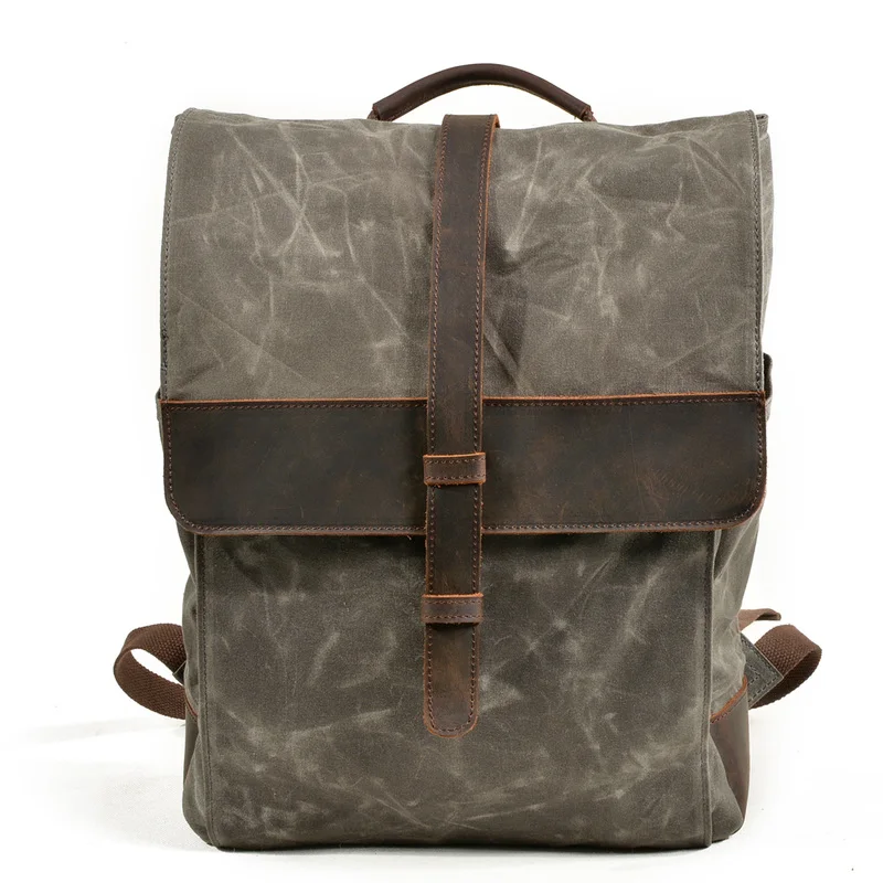 Waxed  leather laptop bag men custom vintage canvas 36-55l backpack