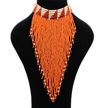 Fashionable Indian Crystal Beads Boho Design Handmade Braided Seed Bead Long Tassel Choker Necklace For Women Jewellery