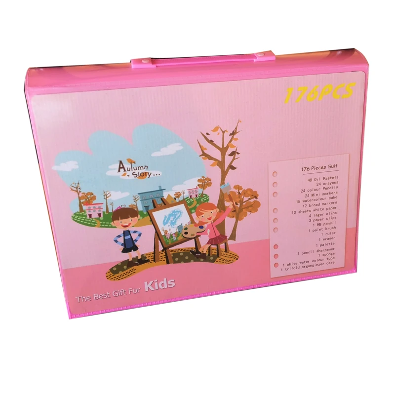 
JF88868 176 шт. 176 шт. пластиковые детские цветные карандаши, пастельный рисунок, набор для рисования акварелью с мольбертом 